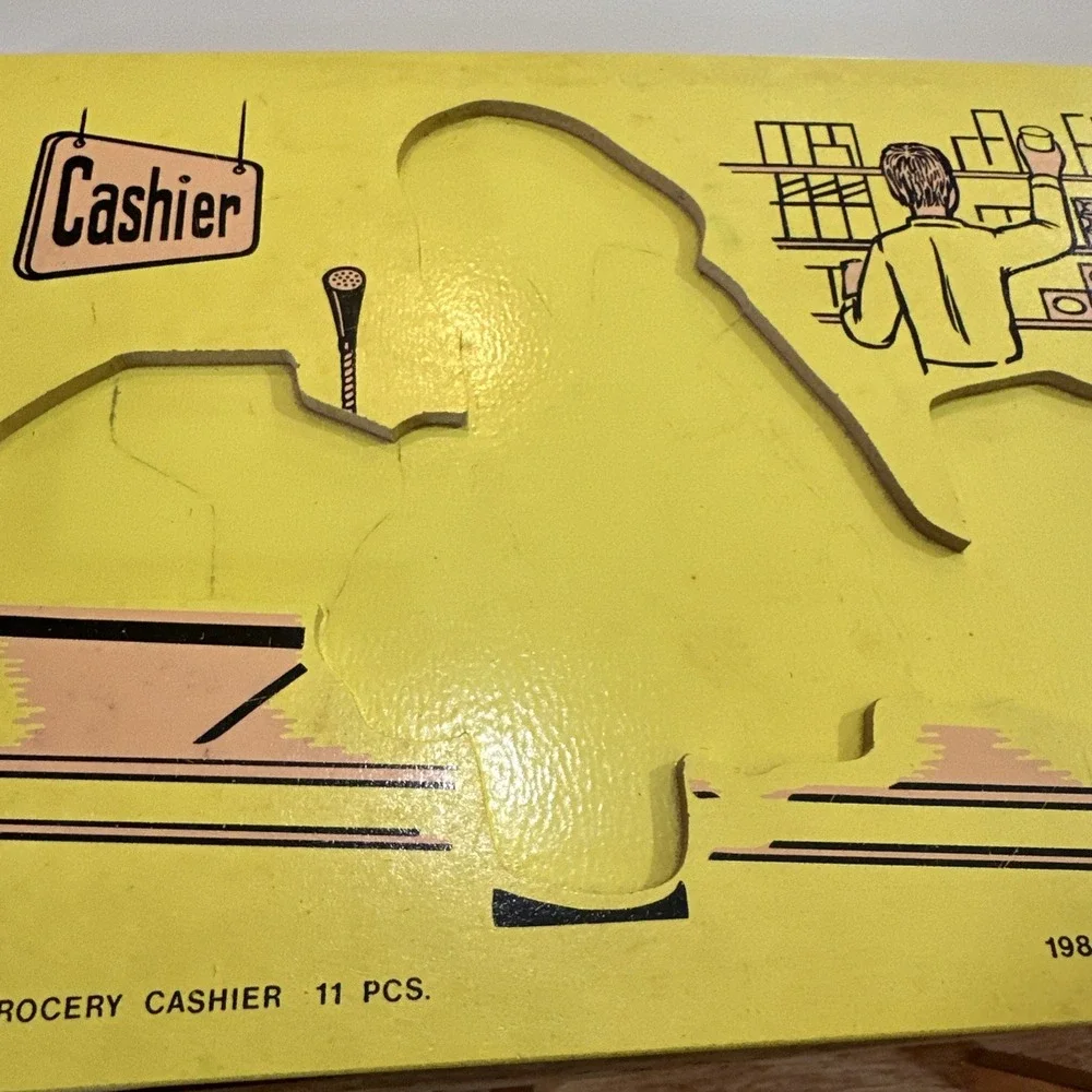 Judy Company Vtg Wooden Puzzle Grocery Cashier 11 pieces J066007 1981 HTF